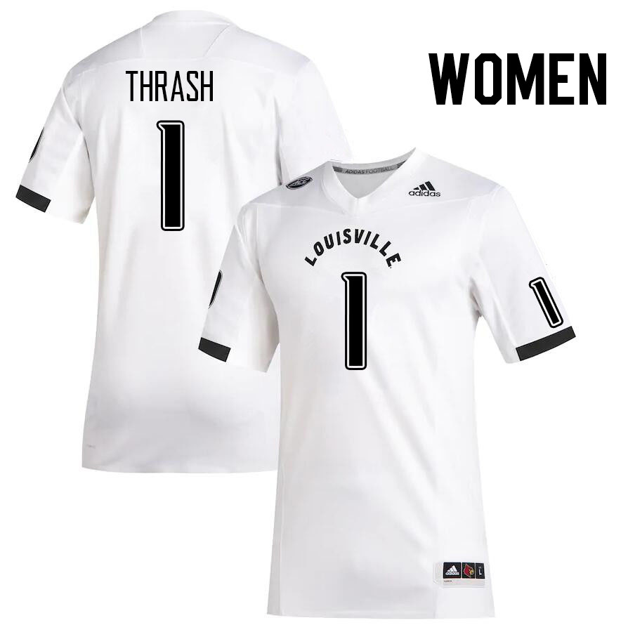 Women #1 Jamari Thrash Louisville Cardinals College Football Jerseys Stitched Sale-White - Click Image to Close